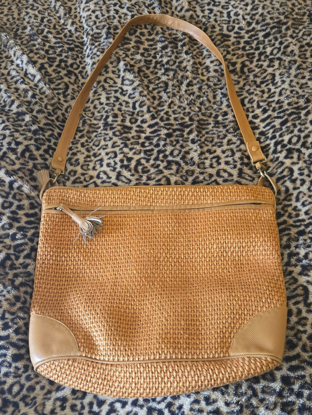 Bottega Veneta Tan Woven Shoulder Bag with Tassel